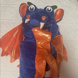 Dog SZ L Blue & Metallic Orange Dragon Hooded Costume